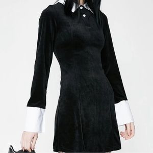 KILLSTAR Addams velvet dress black long sleeve white collar and cuffs xxl